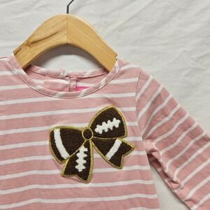 Good Lad Football Bow Top Kids 3T Pink Striped Long Sleeve‎ Chenille Applique
